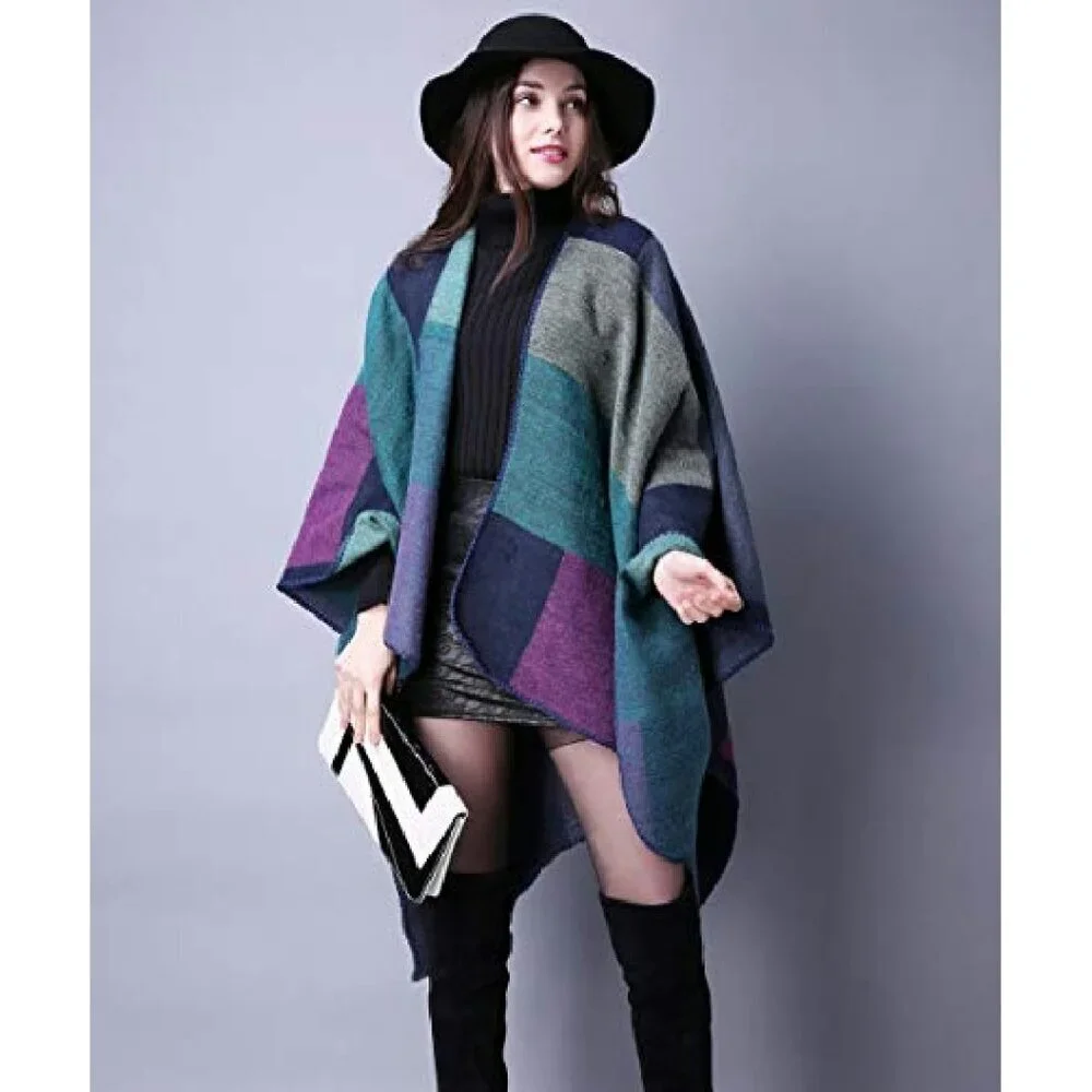 Soft Acrylic Open Front Poncho Cape Shawl Wrap One Size Fits Most